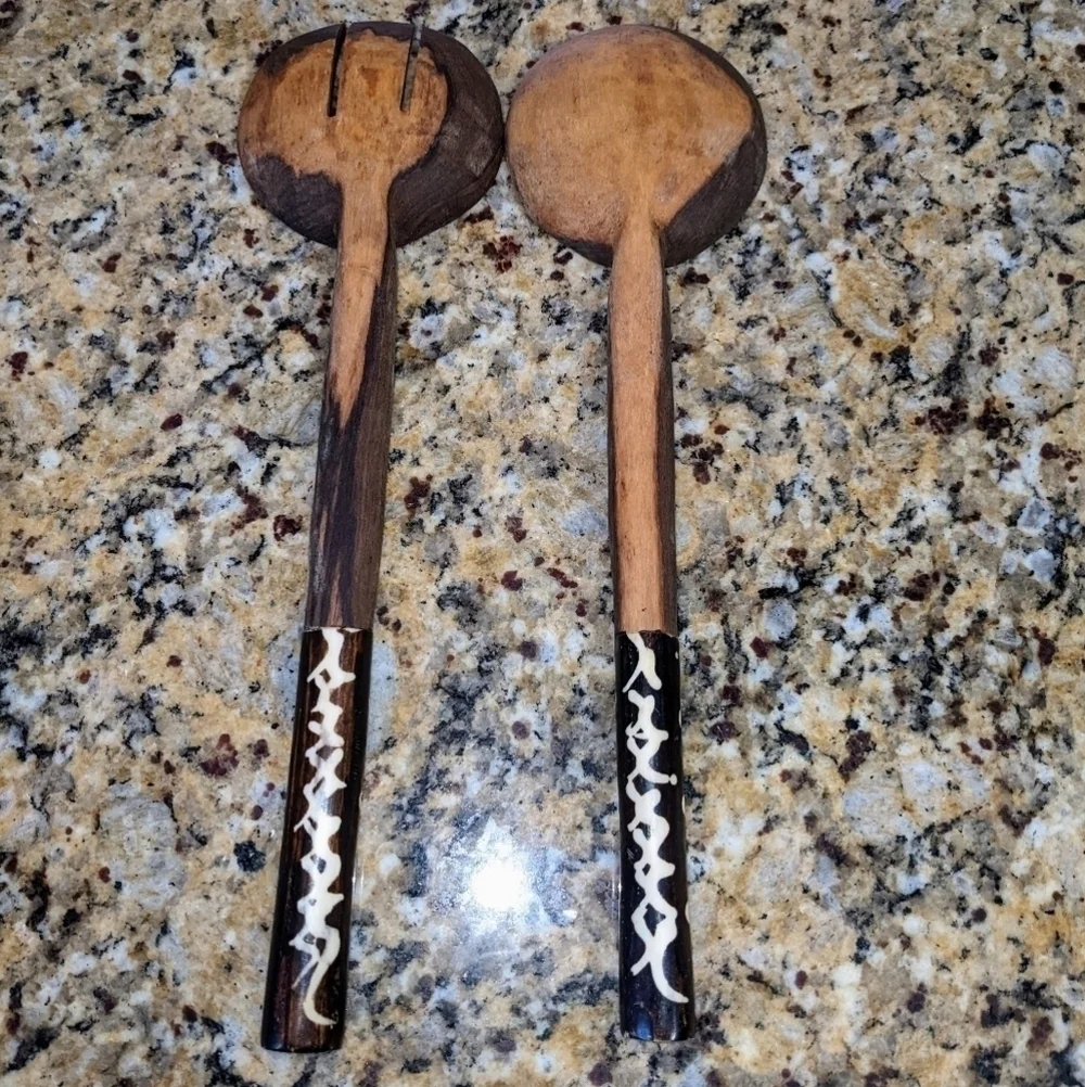 African Teak Salad Serving Spoons from Kenya